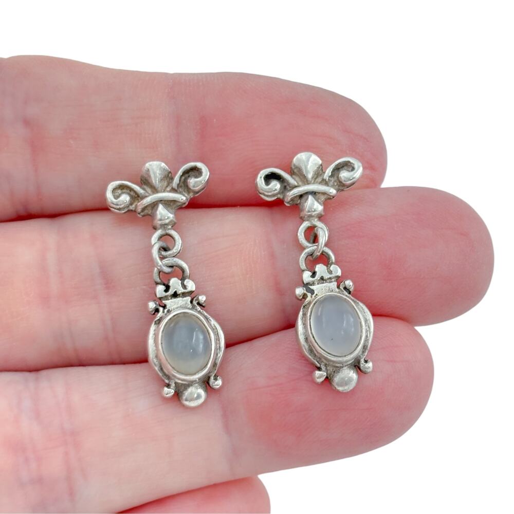 Vintage Sterling Silver 925 Moonstone Victorian Drop Earrings